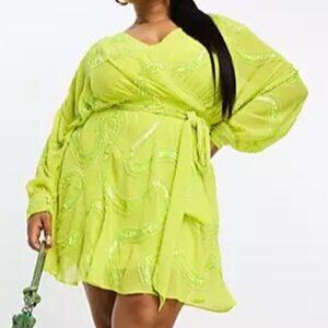 asos neon green dress Rent ASOS DESIGN Ruched Corset Bandeau Mini Dress In Neon Green main image 0
